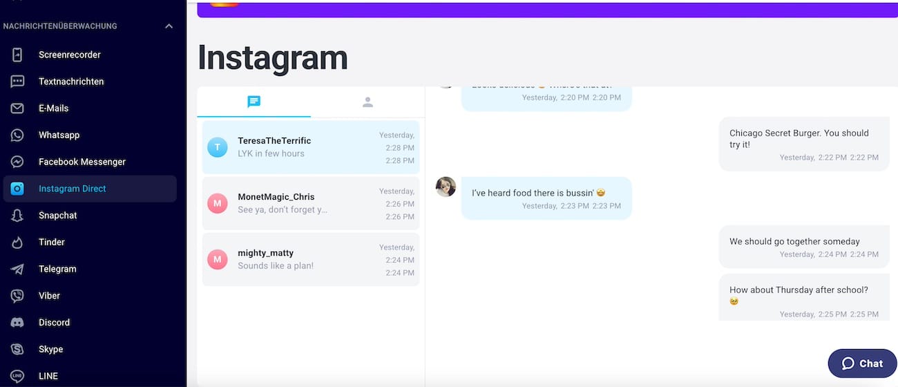 EyeZy Instagram-Direktnachrichten und Aktivitätsübersicht