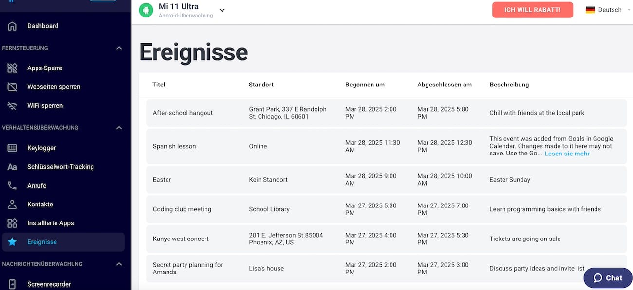 EyeZy Plänebrecher mit Kalendereinträgen und Terminen