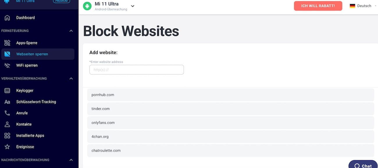EyeZy Browser-Verlauf mit URLs und Zeitstempeln