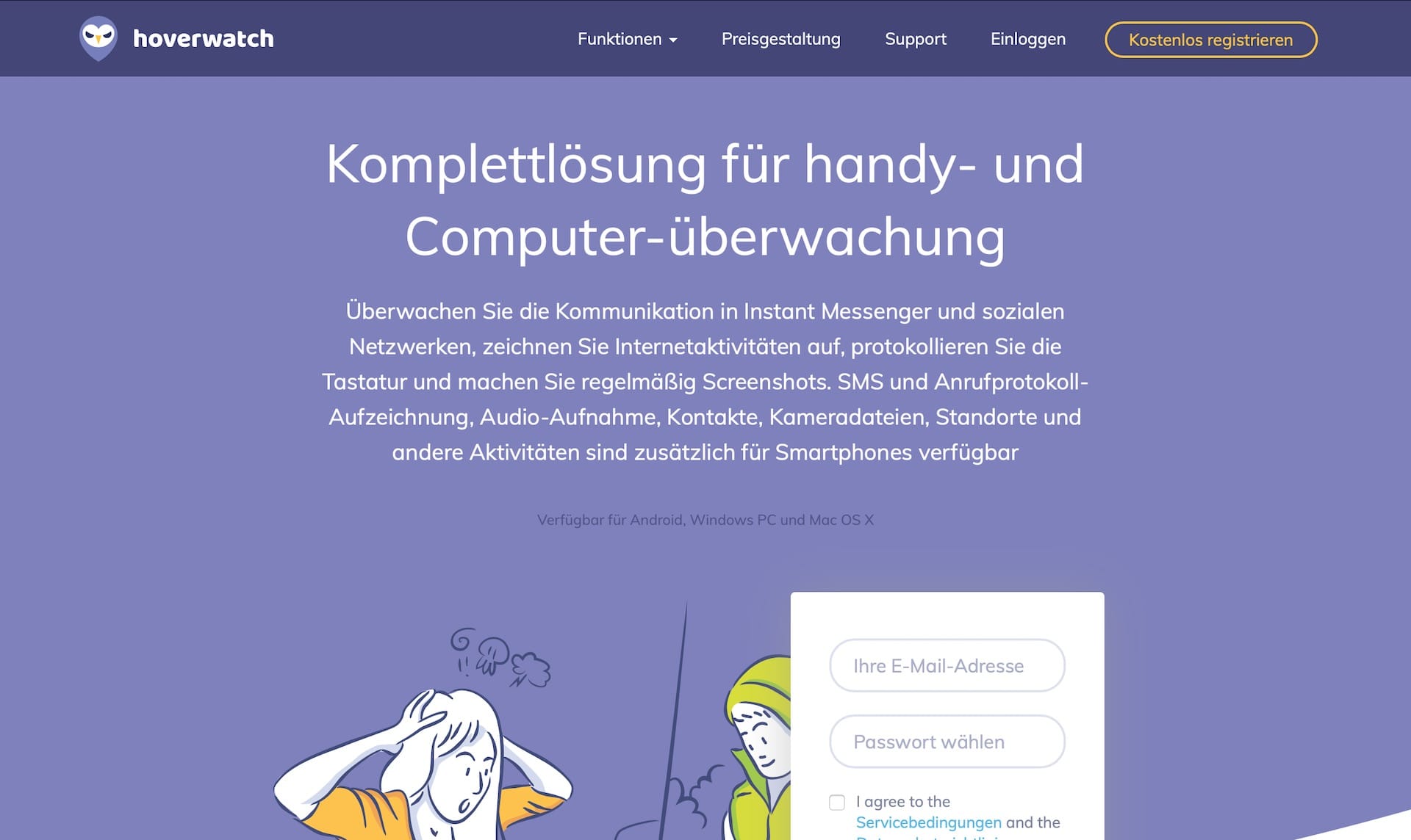 Hoverwatch Dashboard-Übersicht mit Aktivitätsanzeige und Warnungen