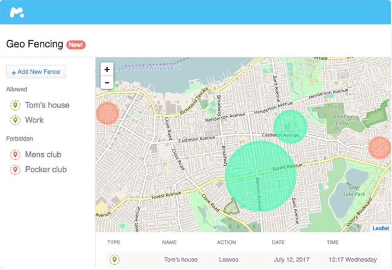 mSpy Geofencing mit definierten Sicherheitszonen