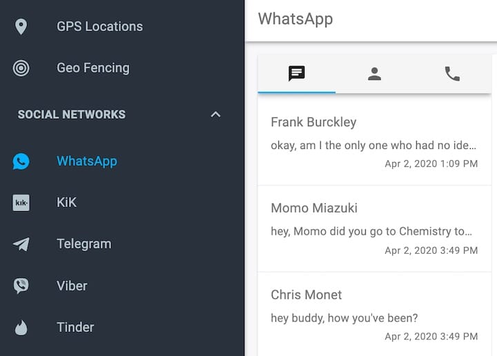 mSpy zeigt WhatsApp-Verläufe im Dashboard — vollständig aber nur auf gerootetem Android.